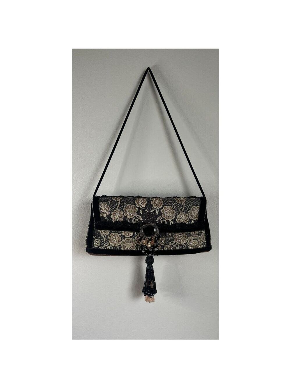 VINTAGE JERI RICE x WENDY GELL Beaded Velvet Artisan Evening Shoulder Bag